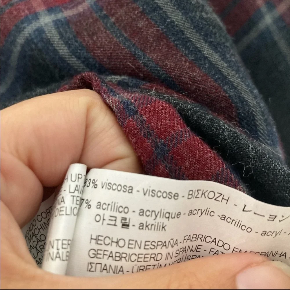 Zara Red & Gray Tartan Plaid Ruffle Top - Picture 4 of 4